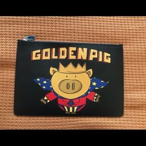 DOLCE & GABBANA BLACK GOLDEN PIG LEATHER DOCUMENT BAG
